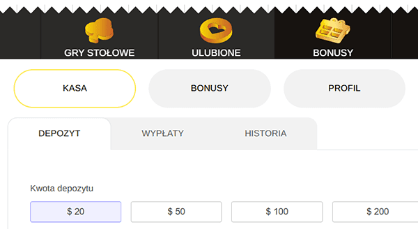 Otwórz sekcję „Wpłata”